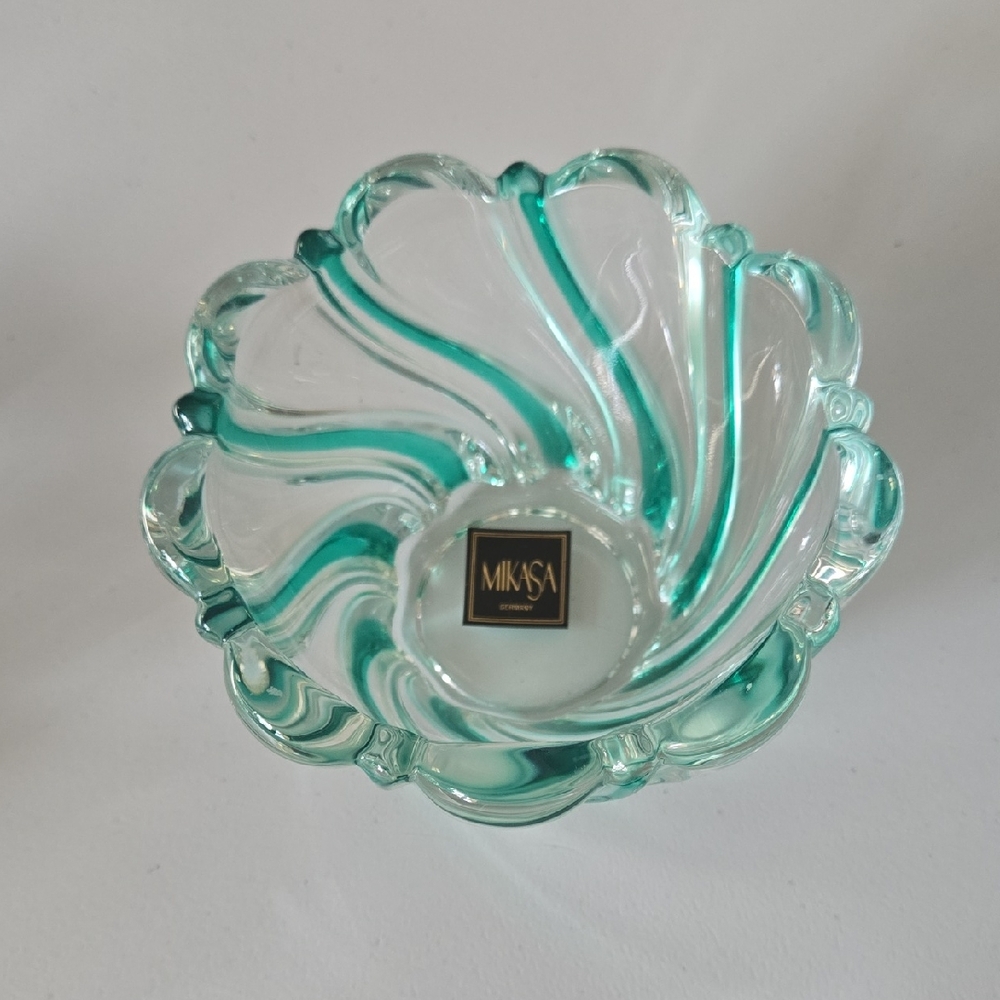 Mikasa Teal Swirl Glass Bowl